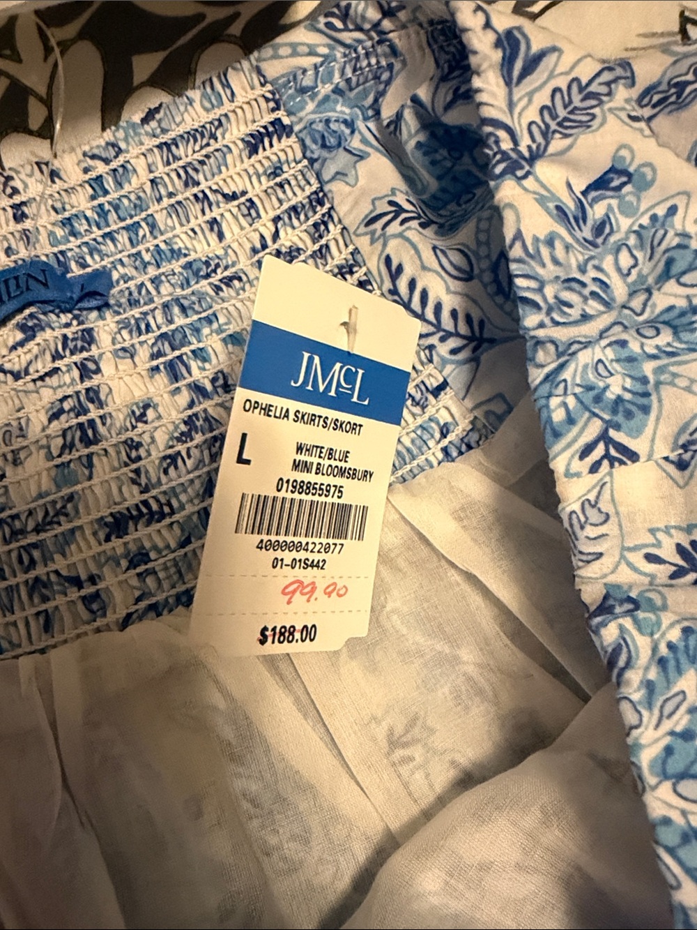 J. McLaughlin Ophelia Blue and White Smocked Floral Maxi Skirt - Picture 5 of 5